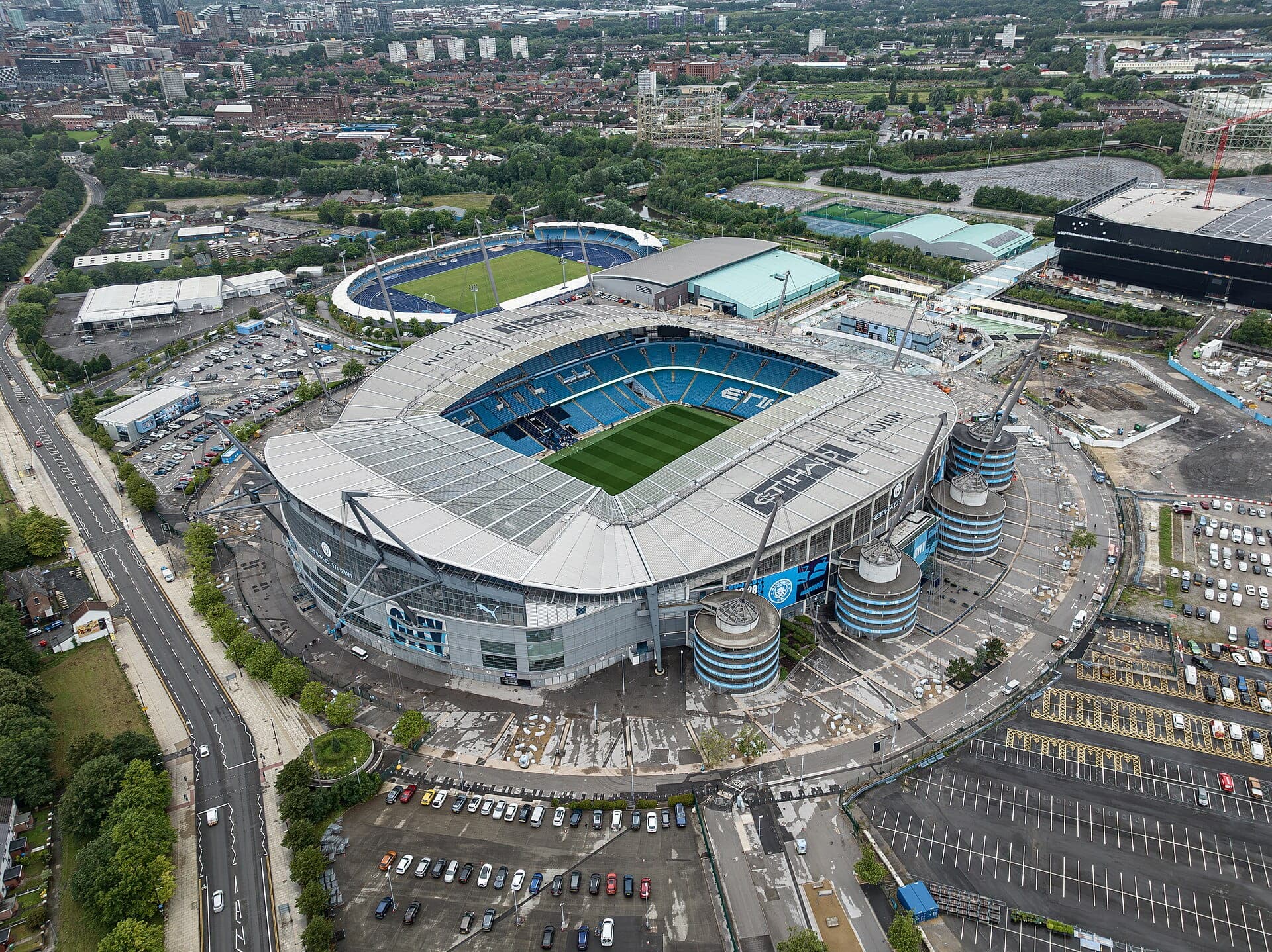 Aerial view of Manchester City's Etihad Stadium